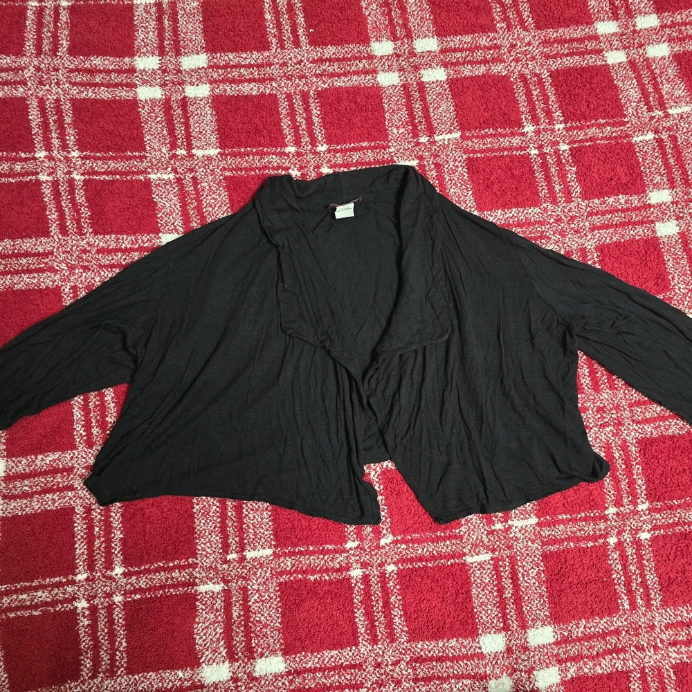 Dress Mode Waterfall Open Front Cardigan Jacket  ¾Sleeve Size 2X Black Women Y2k